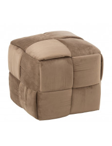Pouf cube damier - Taupe -...